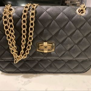 Black Quilted Evening Bag with Gold Chain Handles